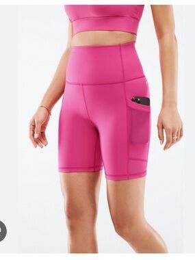 Fabletics PureLuxe High Waisted Bike Shorts Pink Pocket Athleisure